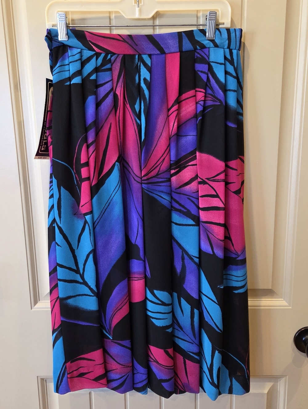 Vtg 70s Campus Casuals of California Pleated Midi Skirt NWT Leaf Print Pockets - Picture 4 of 13